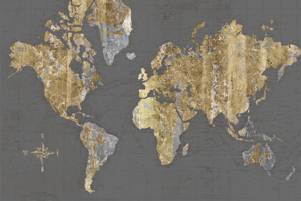Gilded Map Grey Wall Art Print