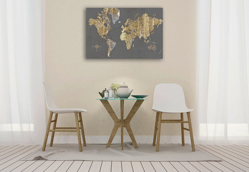 Gilded Map Grey Wall Art Print on the wall