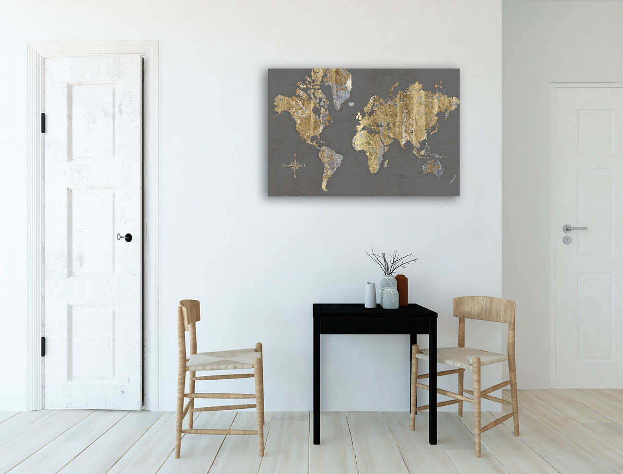 Gilded Map Grey Wall Art Print on the wall