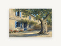 Shaded Courtyard Bicycle, floral canvas wall art print, front view