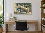 Shaded Courtyard Bicycle floral canvas print on the wall of a study
