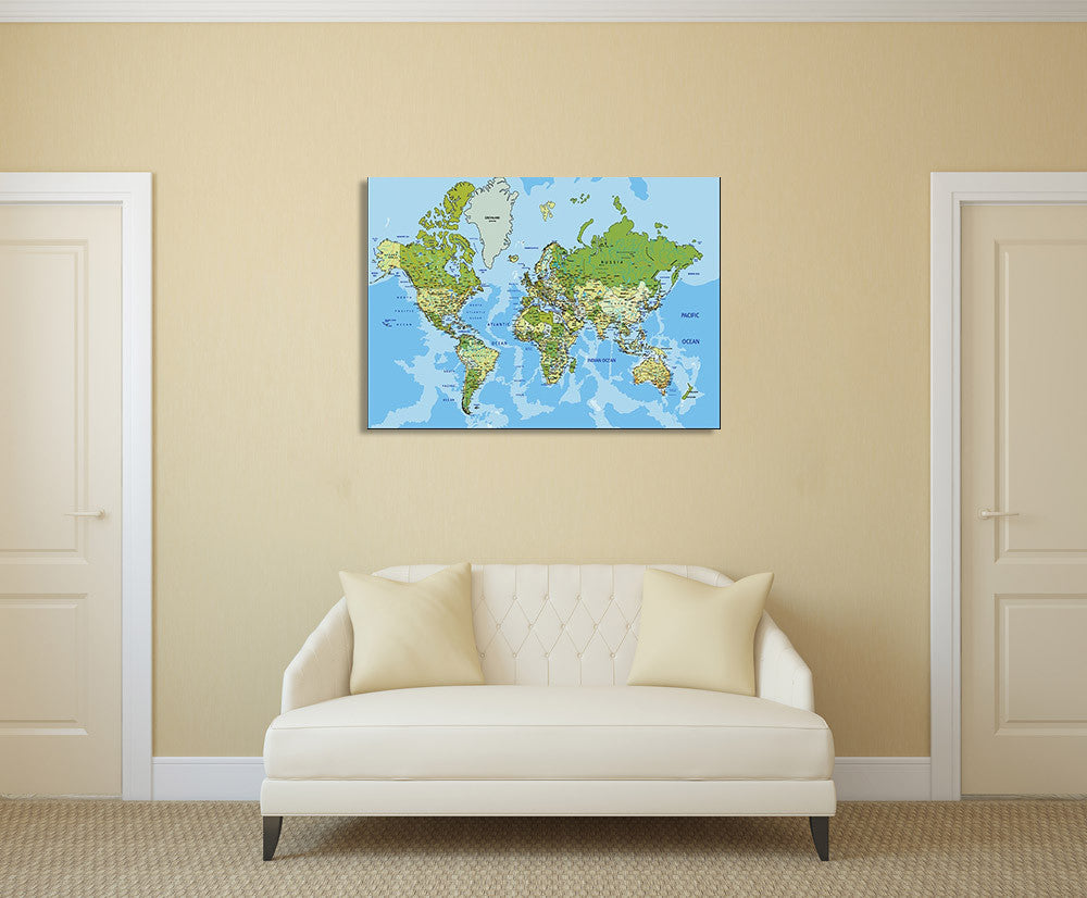 Global World Map Wall Art Print on the wall