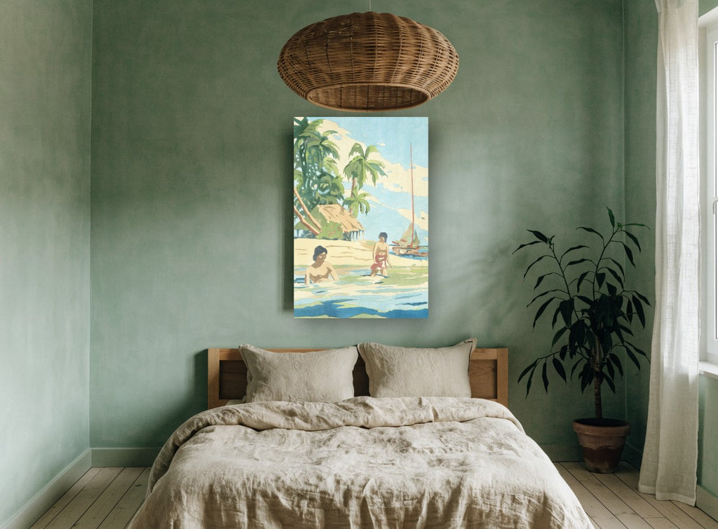 Island Shallows coastal canvas print on the wall of a bedroom