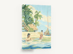 Island Shallows, tropical island beach watercolour illustration, coastal canvas wall art print ready to hang