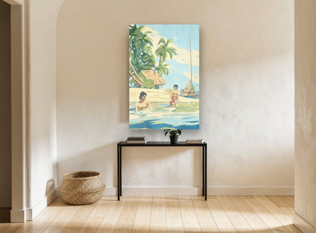 Island Shallows coastal canvas print on the wall of a hallway