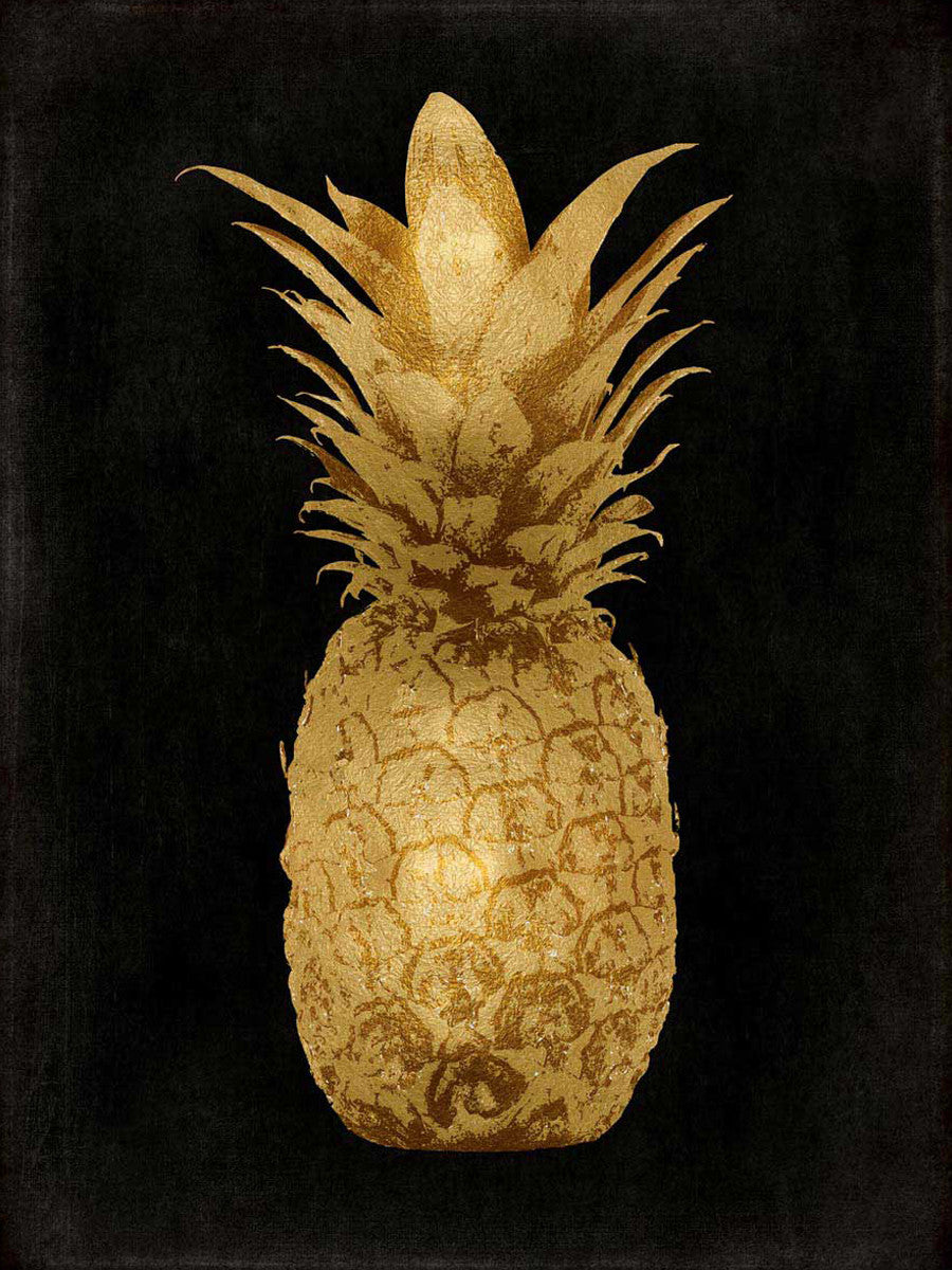 Gold Pineapple on Black I Wall Art Print