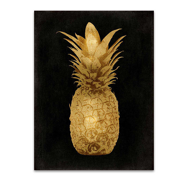 Gold Pineapple on Black I Wall Art Print
