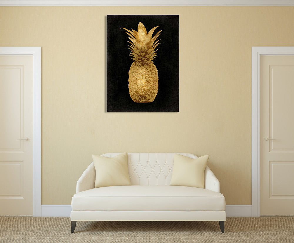 Gold Pineapple on Black I Wall Art Print on the wall