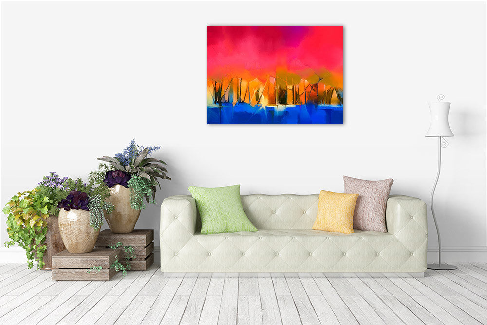  Gold Tree and Red Sky Wall Art Print on the wall