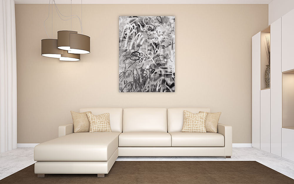 Graffiti Love Monochromatic Wall Art Print on the wall