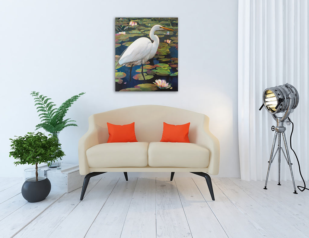 Great Egret Wall Art Print on the wall