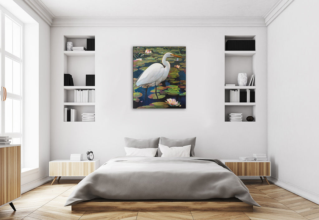 Great Egret Wall Art Print on the wall