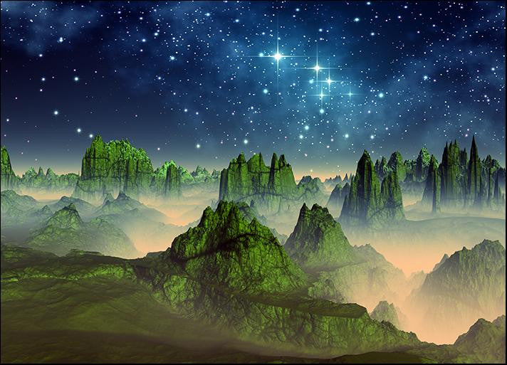 Green Fantasy Mountain Wall Art Print