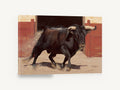Charging Arena Bull, black bull arena realist painting, floral canvas wall art print ready to hang