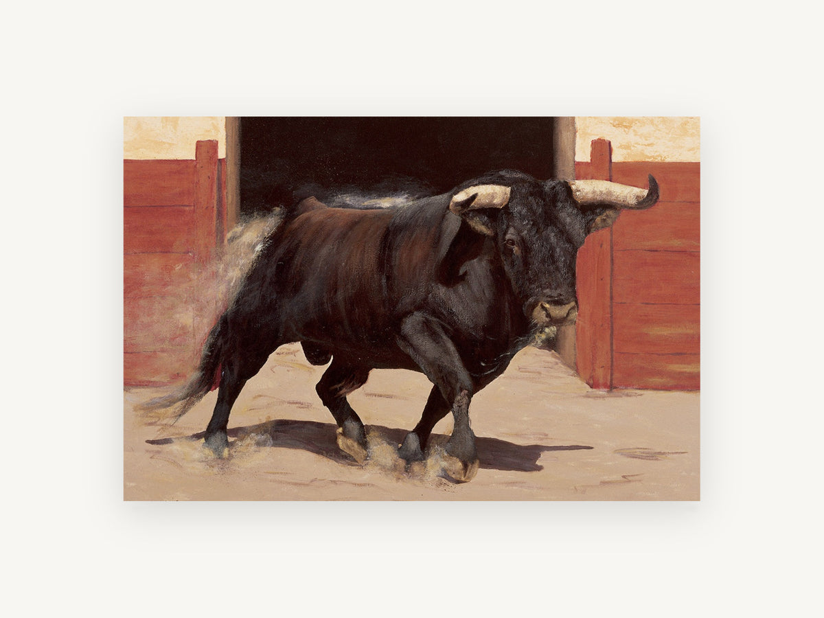 Charging Arena Bull, floral canvas wall art print, front view