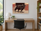 Charging Arena Bull floral canvas print on the wall of a study