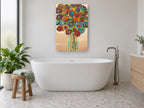 Spiral Bloom Bouquet floral canvas print on the wall of a bathroom