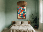 Carnation Bouquet in Red and Blue floral canvas print on the wall of a bedroom
