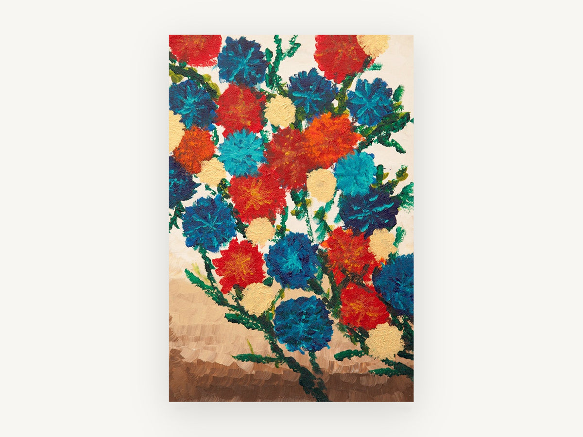 Carnation Bouquet in Red and Blue, floral canvas wall art print, front view
