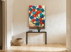 Carnation Bouquet in Red and Blue floral canvas print on the wall of a hallway
