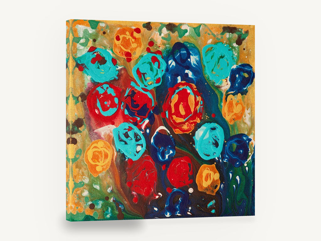 Poured Paint Blooms, abstract flower poured acrylic art, floral canvas wall art print ready to hang