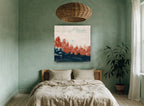 Rust Trees at Dusk floral canvas print on the wall of a bedroom