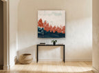 Rust Trees at Dusk floral canvas print on the wall of a hallway