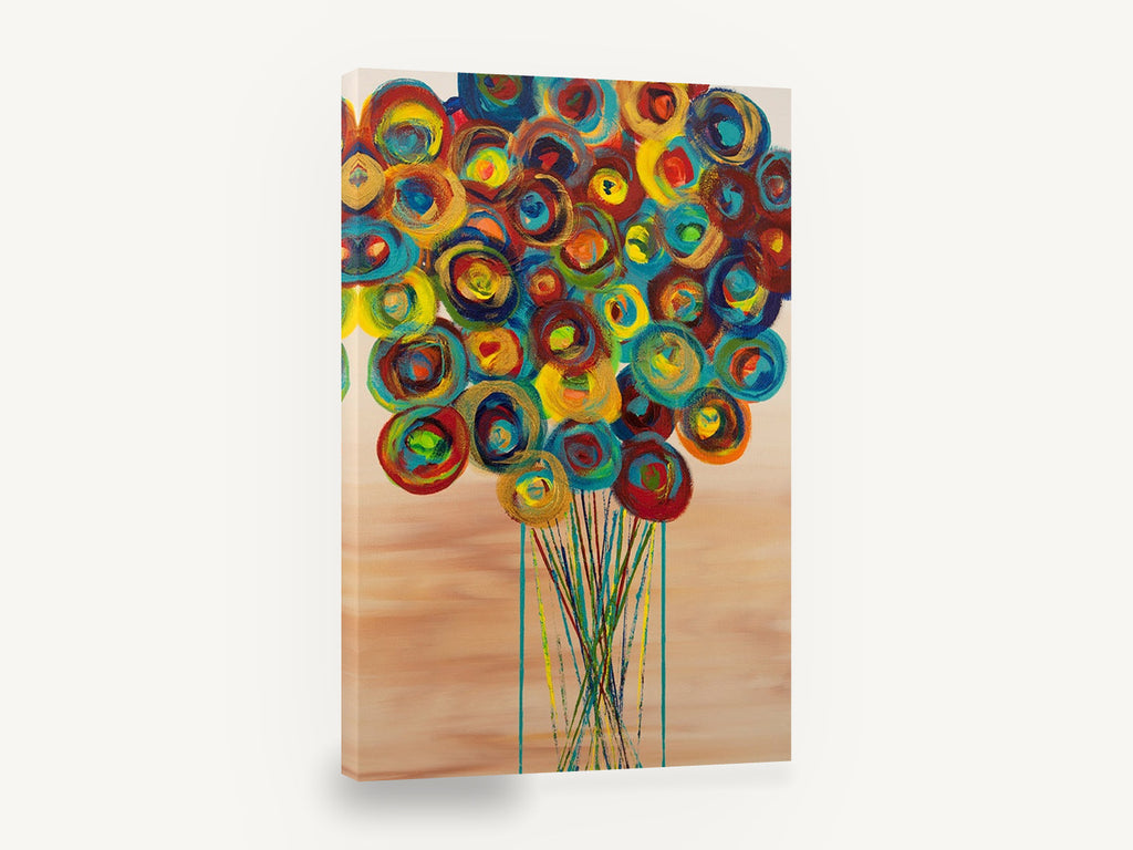Spinning Colour Bouquet, abstract colourful flower bouquet painting, floral canvas wall art print ready to hang