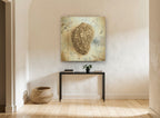 Weathered Harp Shell vintage canvas print on the wall of a hallway