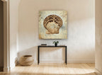 Weathered Scallop Shell vintage canvas print on the wall of a hallway