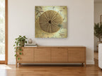 Sea Urchin Shell Study vintage canvas print on the wall of a living room above a sideboard