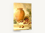 Terracotta Urn and Apples, urn with spilled apples still life, kitchen canvas wall art print ready to hang