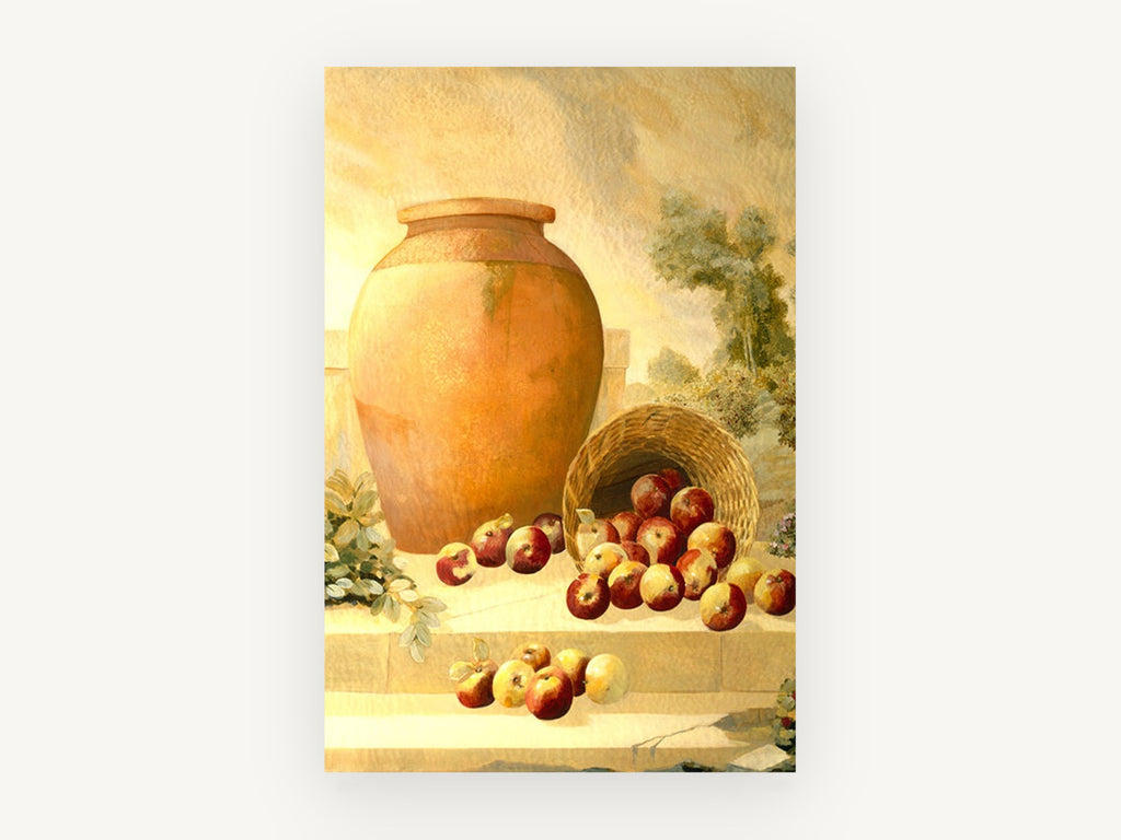 Terracotta Urn and Apples, kitchen canvas wall art print, front view