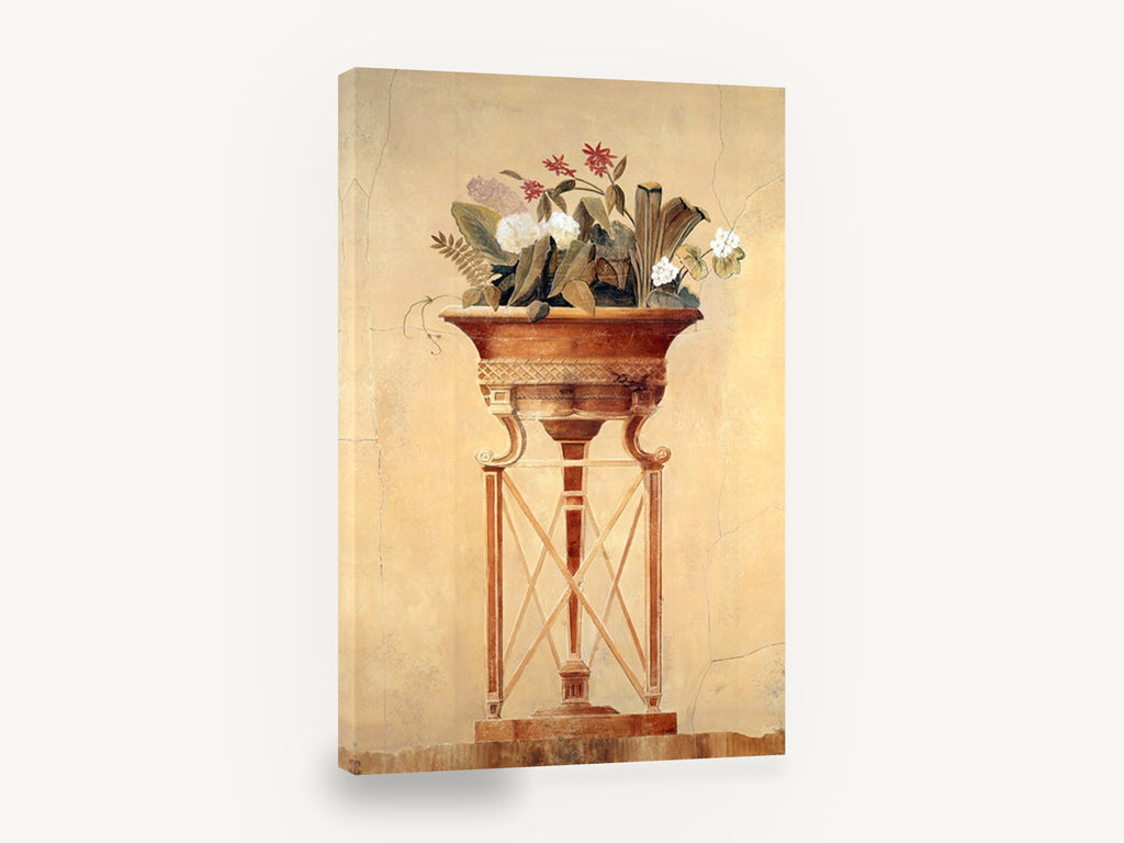 Terracotta Urn Fresco, classical urn floral fresco still life, floral canvas wall art print ready to hang