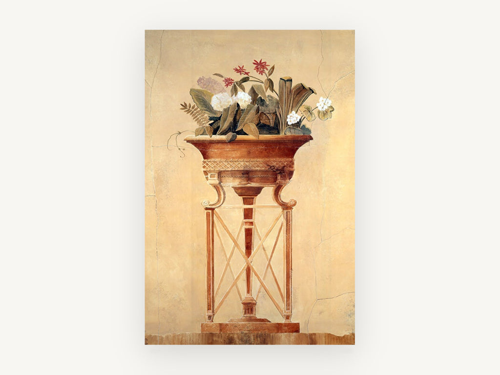 Terracotta Urn Fresco, floral canvas wall art print, front view