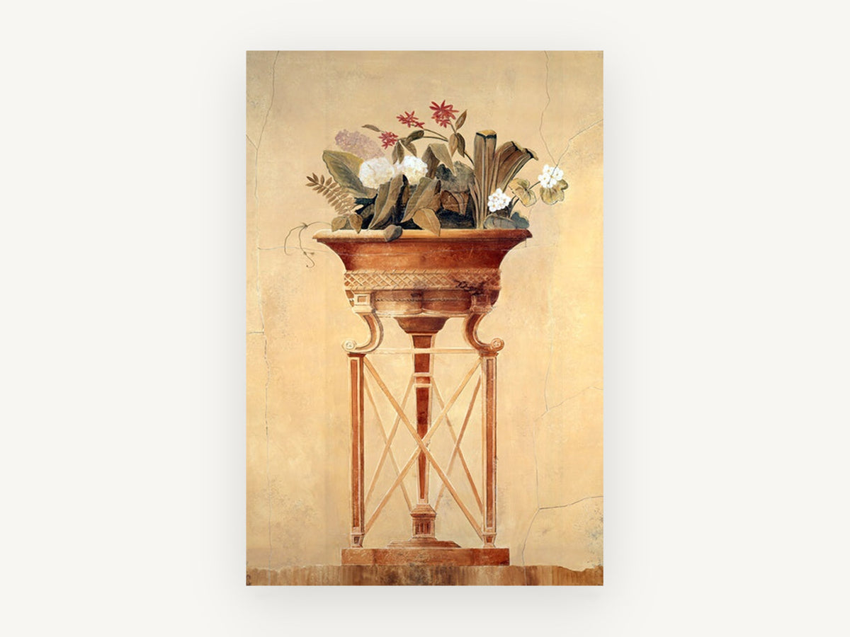 Terracotta Urn Fresco, floral canvas wall art print, front view