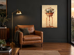 Terracotta Urn Fresco floral canvas print on the wall of a charcoal living room