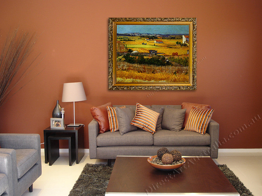 Harvest at La Crau with Montmaiour in the Background on the wall