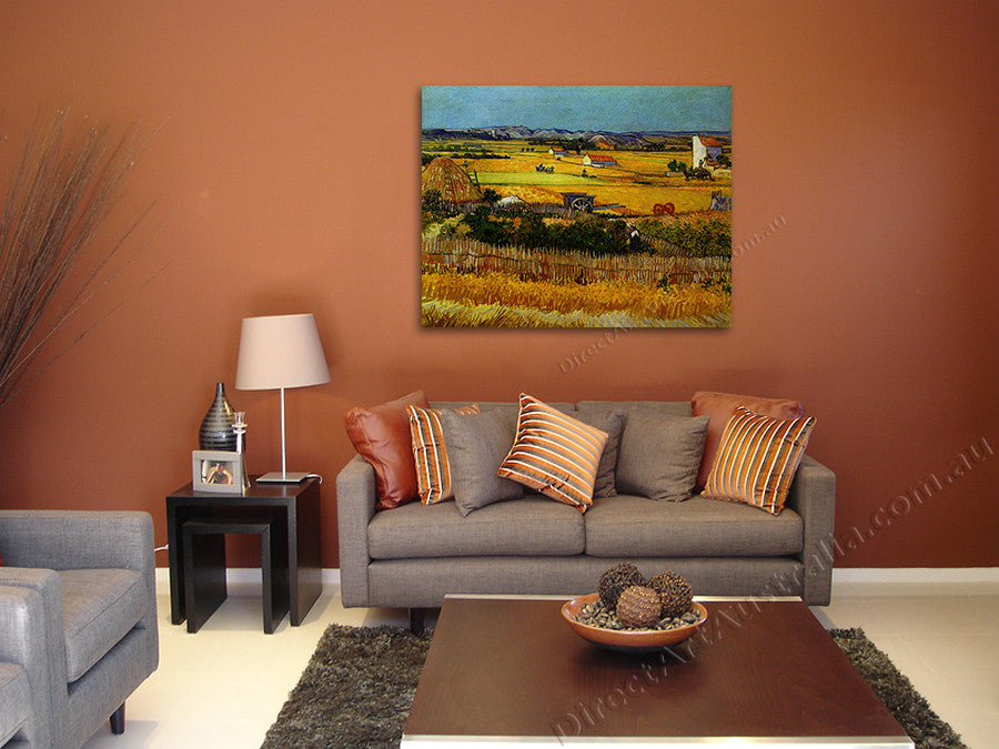 Harvest at La Crau with Montmaiour in the Background on the wall