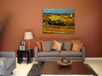 Harvest at La Crau with Montmaiour in the Background on the wall
