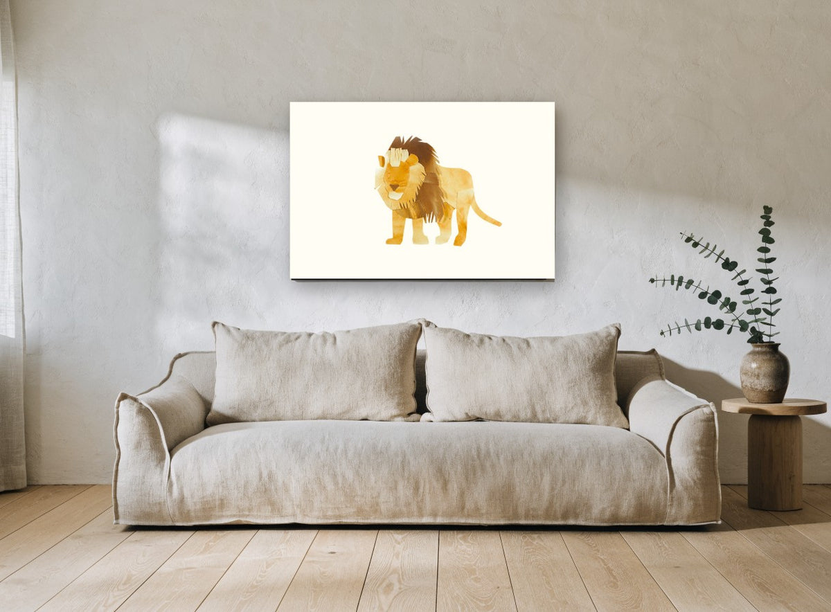 Paper Cut Lion animal canvas print on the wall of a living room