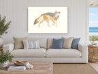 Paper Cut Grey Wolf animal canvas print on the wall of a beach house living room