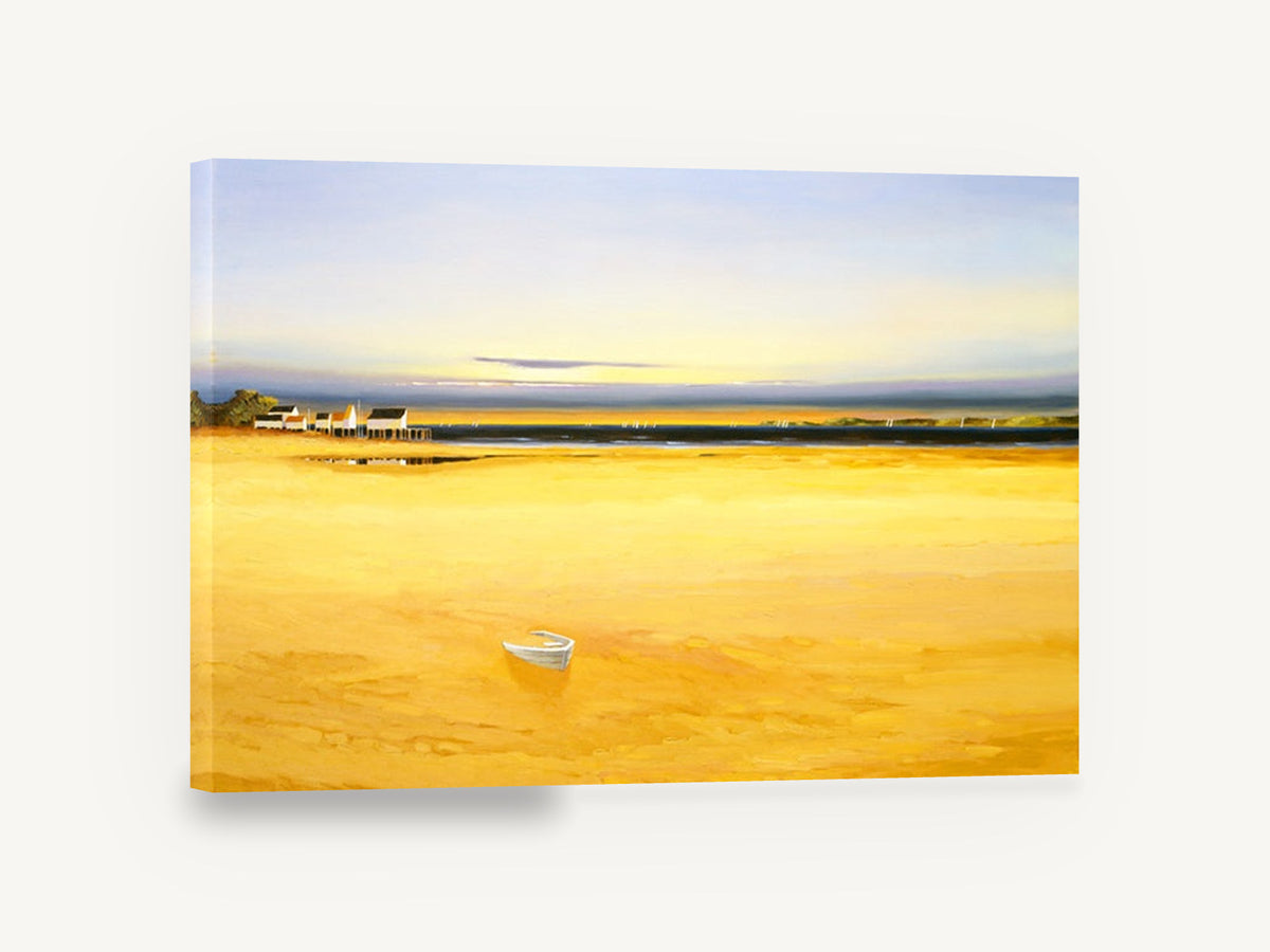 Golden Tide Flat, golden beach low tide seascape, landscape canvas wall art print ready to hang