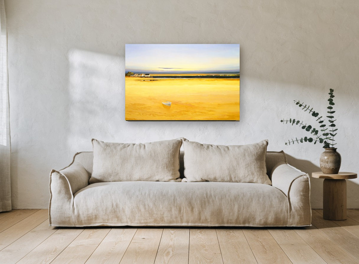 Golden Tide Flat landscape canvas print on the wall of a living room