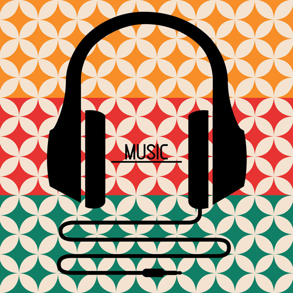 Headphones Music Retro Wall Art Print