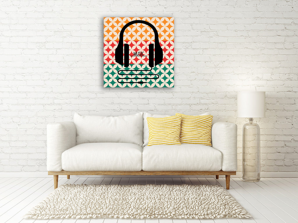 Headphones Music Retro Wall Art Print on the wall