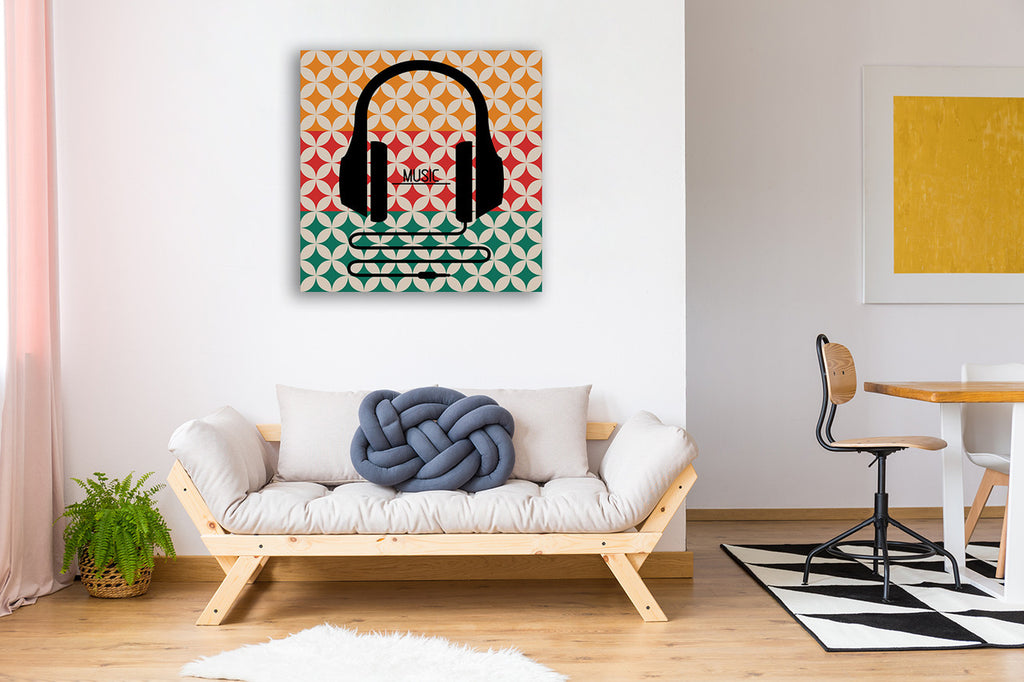 Headphones Music Retro Wall Art Print on the wall
