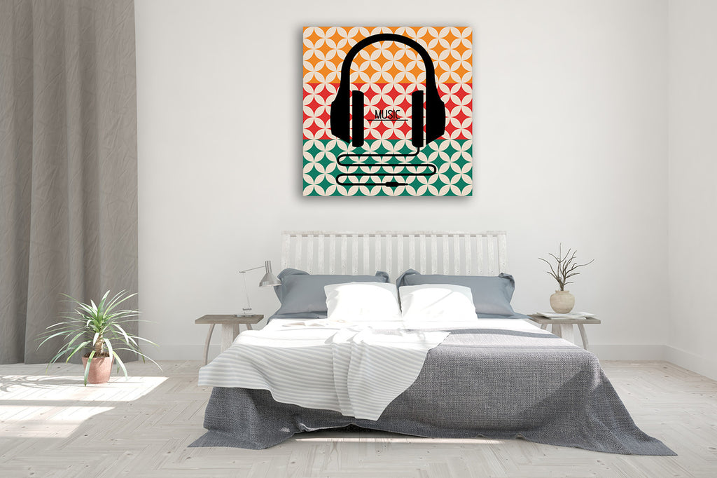 Headphones Music Retro Wall Art Print on the wall