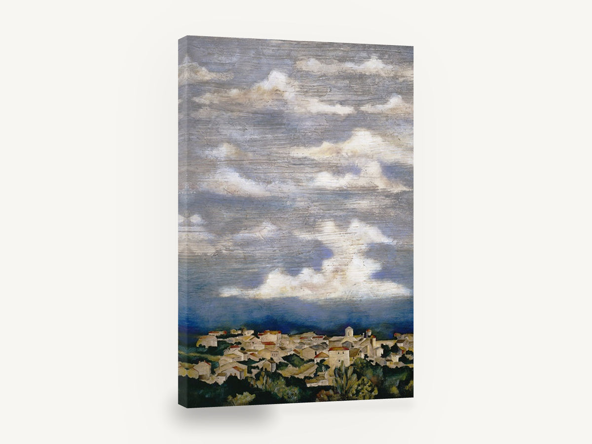 Clouds Over the Hill Town, hill town cloudy sky landscape, landscape canvas wall art print ready to hang