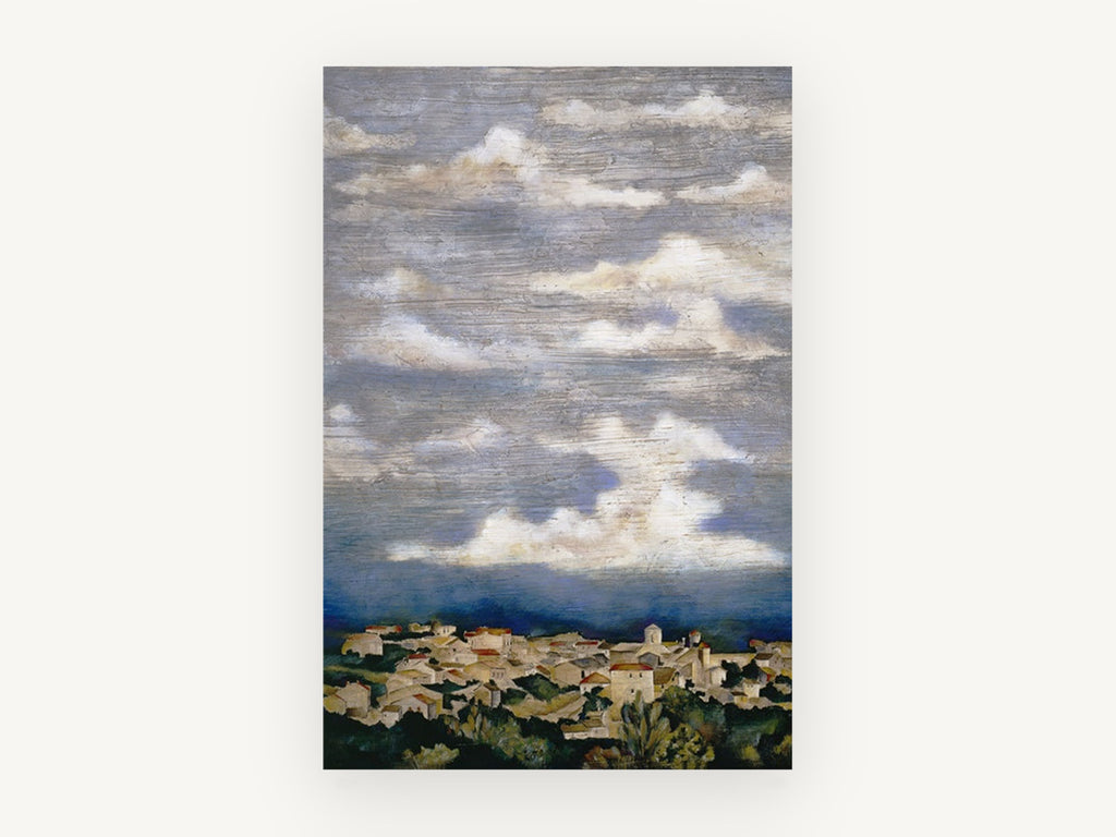 Clouds Over the Hill Town, hill town cloudy sky landscape, landscape canvas wall art print, front view